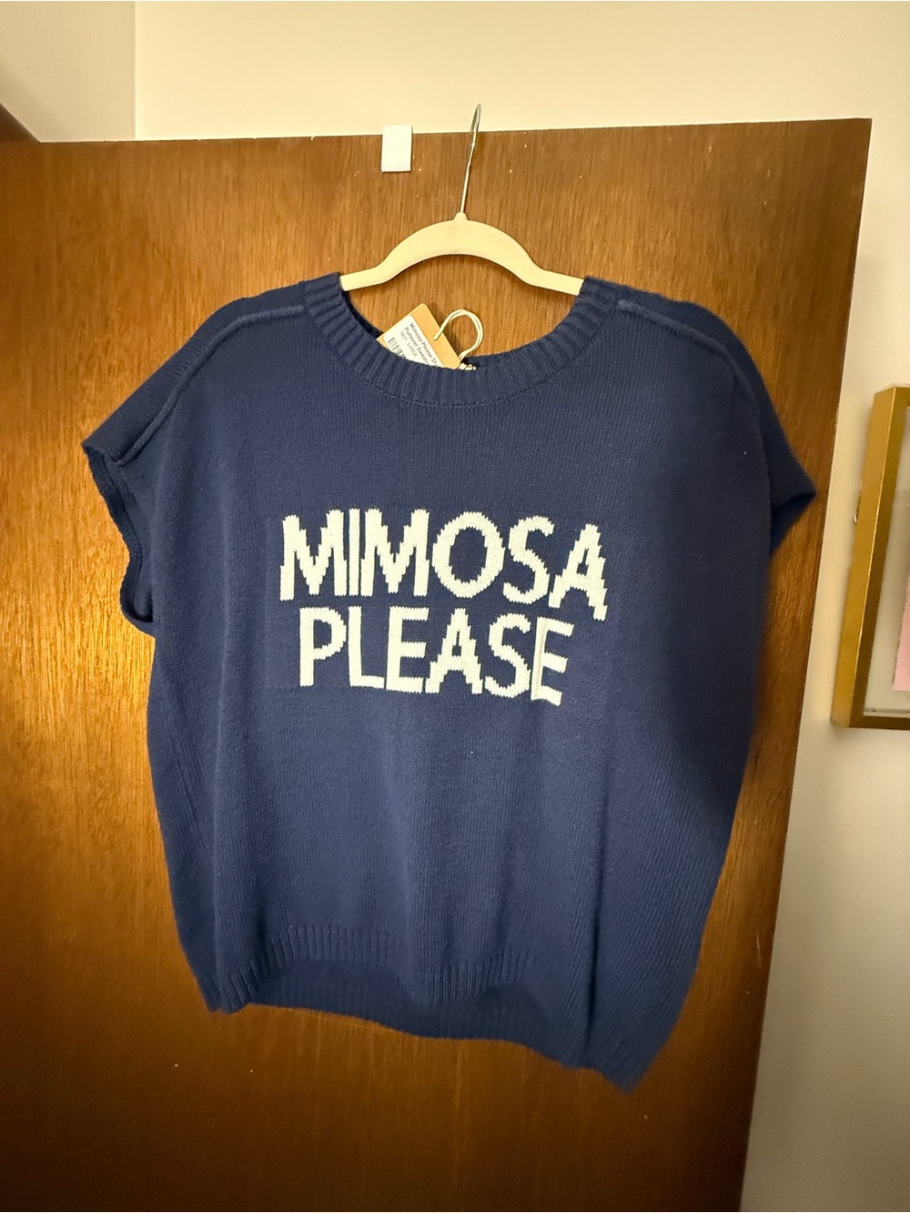 Blu Pepper Navy Knit Sweater with White 'MIMOSA PLEASE' Text